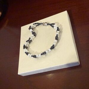 Hematite, Black and White Beaded Bracelet